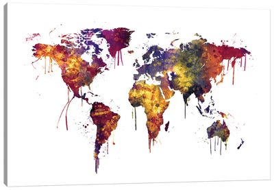 Watercolor Map Of The World Map, Dark Colors Canvas Art Print