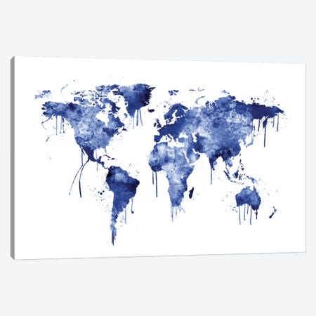 Watercolor Map Of The World Map, Blue Canvas Print #MTO523} by Michael Tompsett Canvas Art