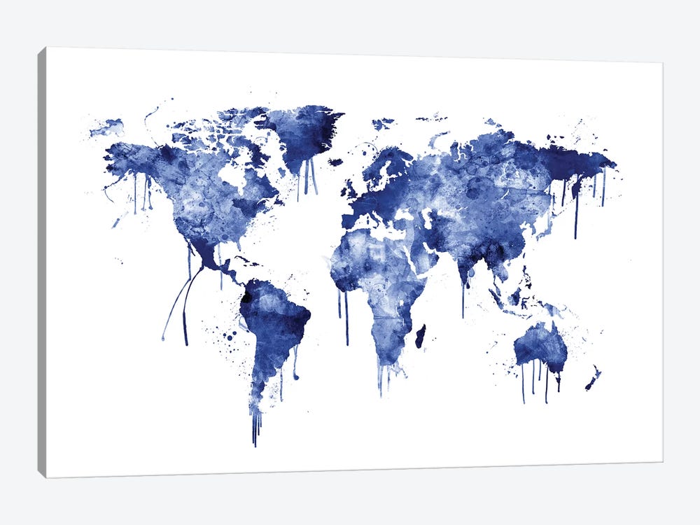 Watercolor Map Of The World Map, Blue by Michael Tompsett 1-piece Canvas Artwork