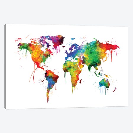 Watercolor Map Of The World Map, Bright Colors Canvas Print #MTO524} by Michael Tompsett Canvas Print