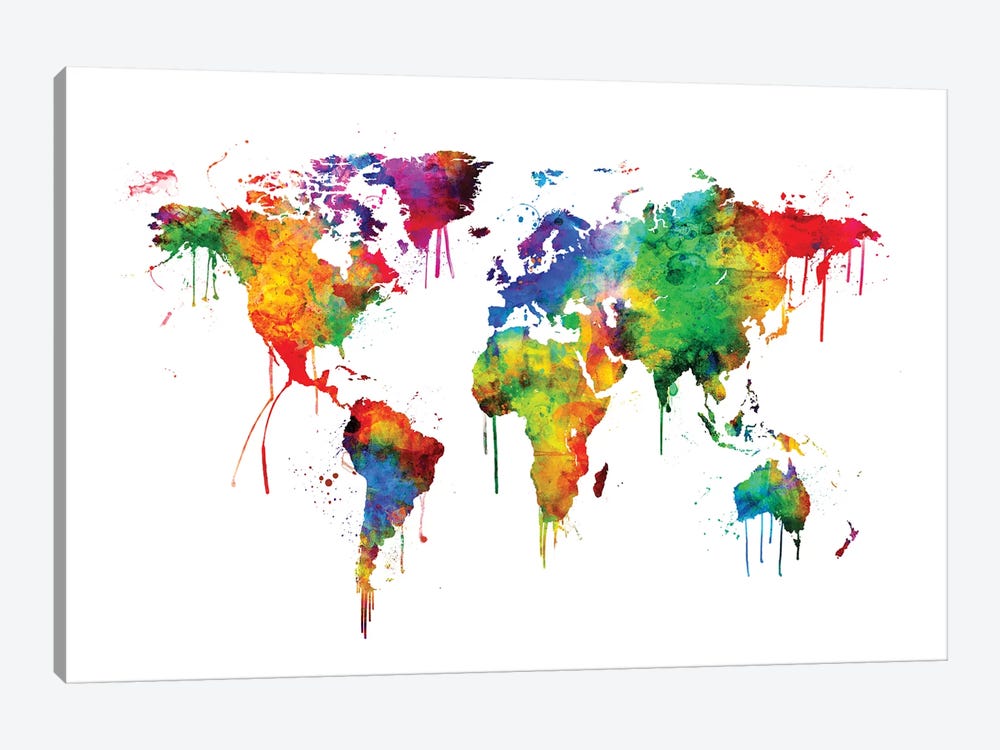 Watercolor Map Of The World Map, Bright Colors by Michael Tompsett 1-piece Art Print