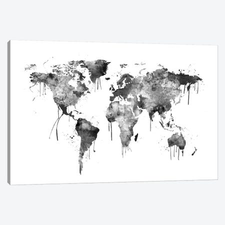 Watercolor Map Of The World Map, Gray Scale Canvas Print #MTO525} by Michael Tompsett Canvas Print