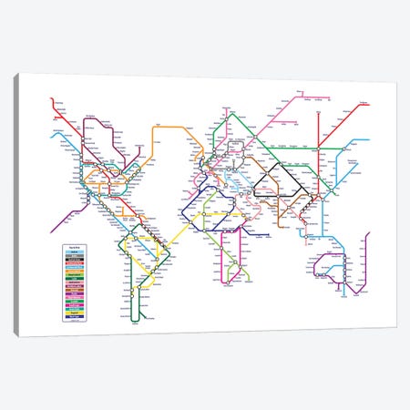 World Metro Tube Map Canvas Print #MTO528} by Michael Tompsett Canvas Art