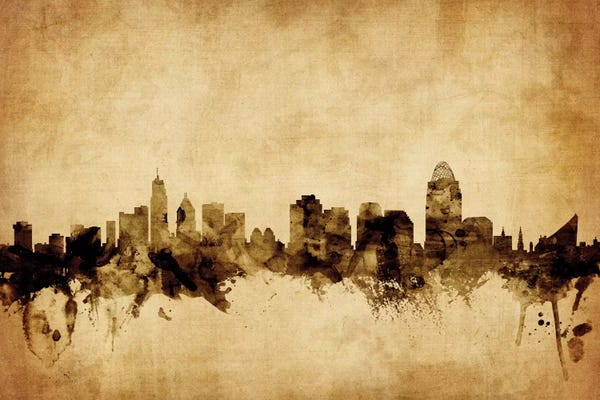 Cincinnati: Retro Skyline Of Cincinnati, Ohio, USA by Michael Tompsett
