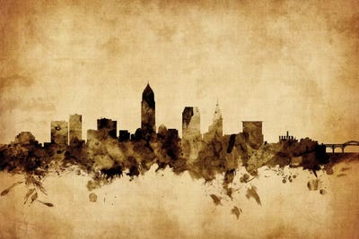 Retro Skyline Of Cleveland, Ohio, USA by Michael Tompsett framed wall art