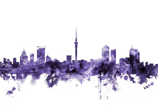 New Zealand: Purple Auckland, New Zealand Skyline by Michael Tompsett