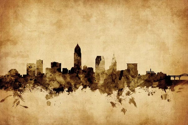 Ohio: Retro Skyline Of Cleveland, Ohio, USA by Michael Tompsett