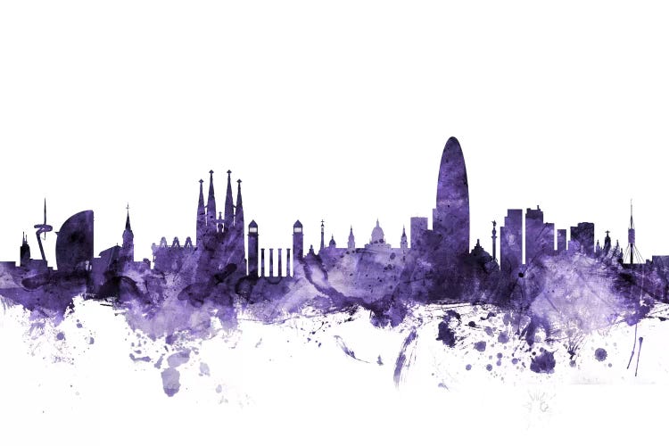 Purple Barcelona, Spain Skyline by Michael Tompsett wall art