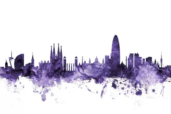 Catalonia: Purple Barcelona, Spain Skyline by Michael Tompsett