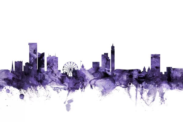 Birmingham: Purple Birmingham, England Skyline by Michael Tompsett