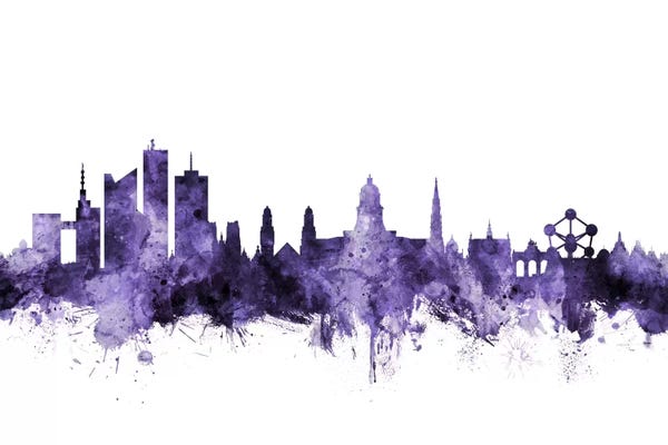 Belgium: Purple Brussels, Belgium Skyline by Michael Tompsett