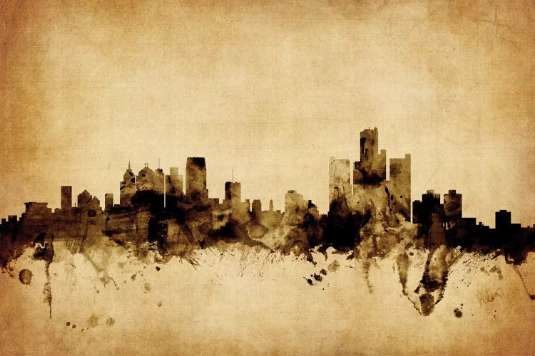 Retro Skyline Of Detroit, Michigan, USA