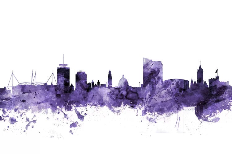Purple Cardiff, Wales Skyline by Michael Tompsett wall art