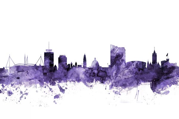 Wales: Purple Cardiff, Wales Skyline by Michael Tompsett