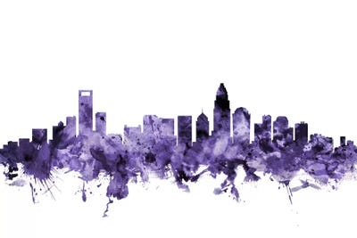 Purple Charlotte, North Carolina Skyline by Michael Tompsett art print