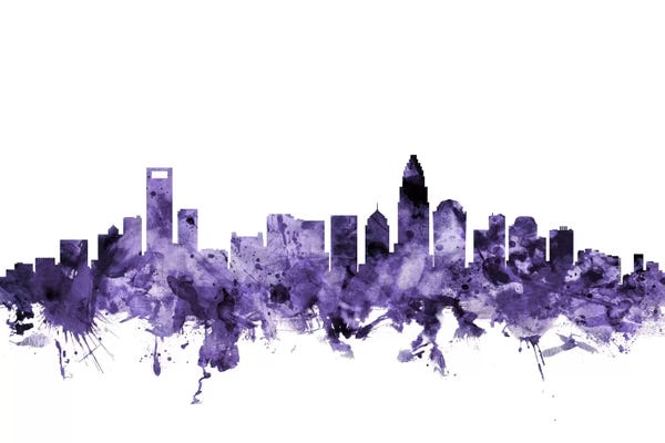 Charlotte: Purple Charlotte, North Carolina Skyline by Michael Tompsett