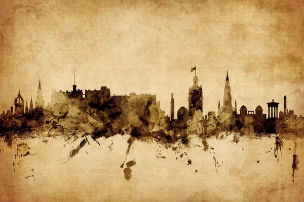 Scotland: Retro Skyline Of Edinburgh, Scotland, United Kingdom by Michael Tompsett
