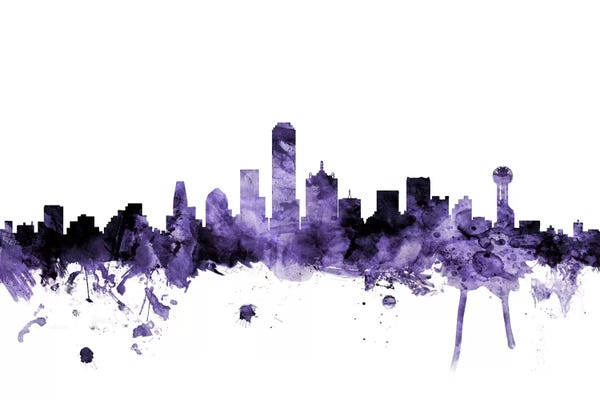 Dallas: Purple Dallas, Texas Skyline by Michael Tompsett