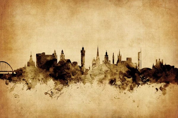 Retro Skyline Of Glasgow, Scotland, United Kingdom