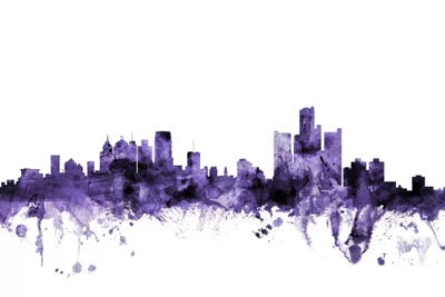Purple Detroit, Michigan Skyline by Michael Tompsett framed wall art