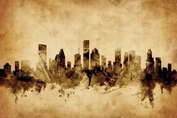 Skylines: Retro Skyline Of Houston, Texas, USA by Michael Tompsett