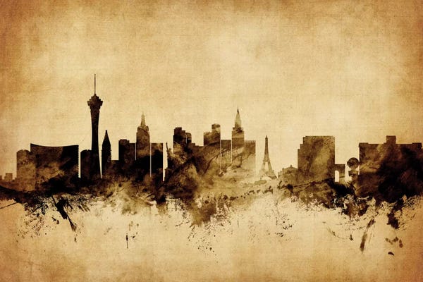 Nevada: Retro Skyline Of Las Vegas, Nevada, USA by Michael Tompsett