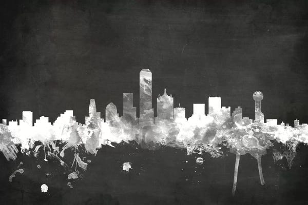 Large Black & White Art - Canvas Prints: Blackboard Skyline Of  Dallas, Texas, USA by Michael Tompsett