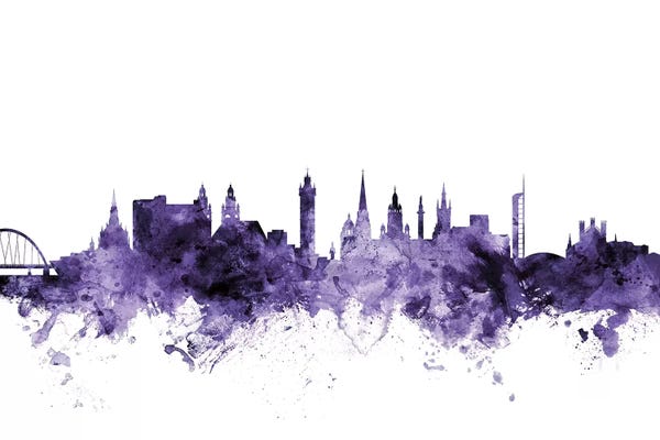 Scotland: Purple Glasgow, Scotland Skyline by Michael Tompsett