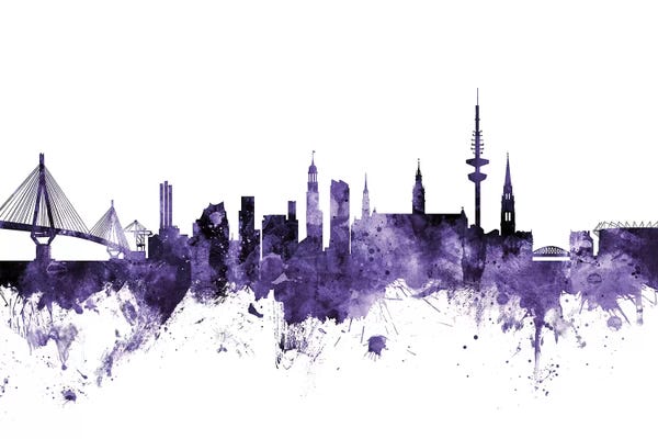 Hamburg: Purple Hamburg, Germany Skyline by Michael Tompsett