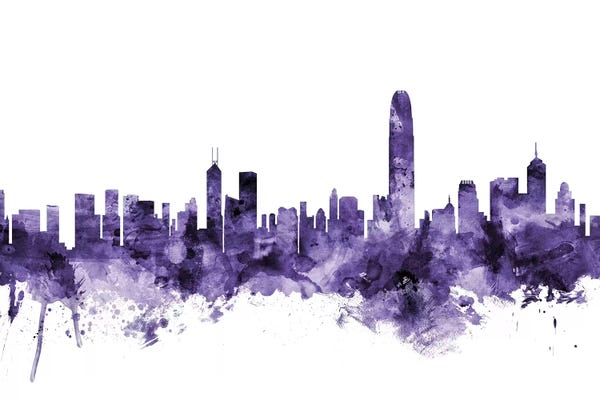 China: Purple Hong Kong Skyline by Michael Tompsett