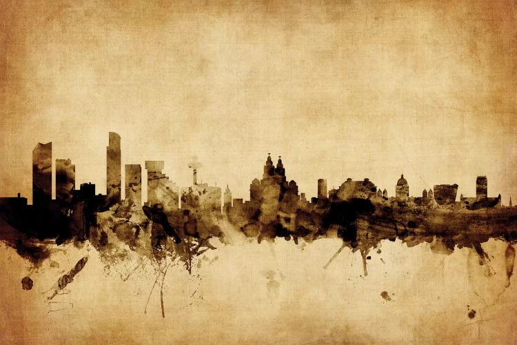 Retro Skyline Of Liverpool, England, United Kingdom by Michael Tompsett wall art
