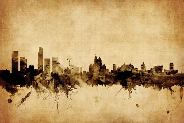 Retro Skyline Of Liverpool, England, United Kingdom