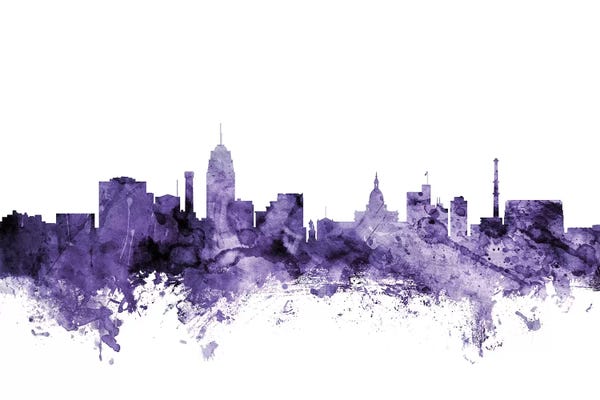 Michigan: Purple Lansing, Michigan Skyline by Michael Tompsett
