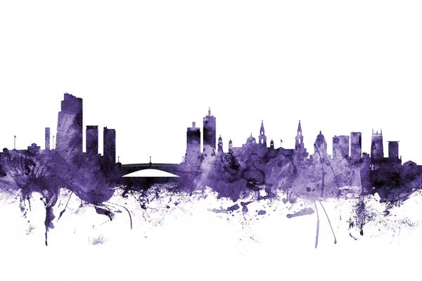 Leeds: Purple Leeds, England Skyline by Michael Tompsett