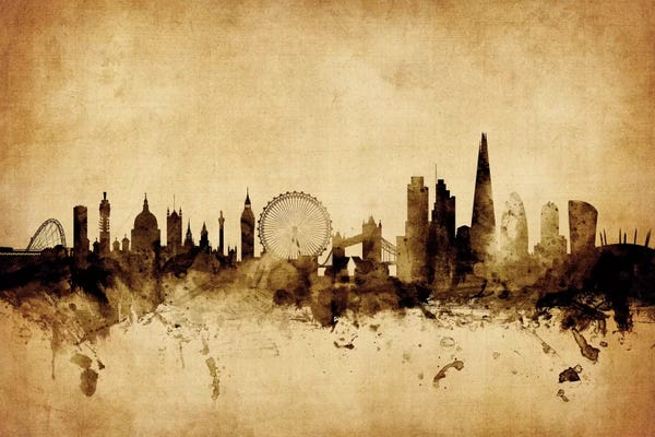 London Skylines: Retro Skyline Of London, England, United Kingdom I by Michael Tompsett