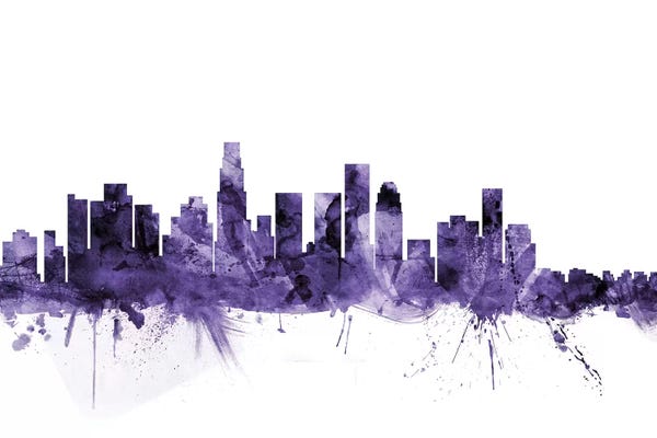 Los Angeles Skylines: Purple Los Angeles, California Skyline I by Michael Tompsett