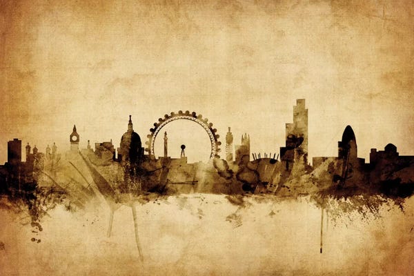 London Skylines: Retro Skyline Of London, England, United Kingdom II by Michael Tompsett