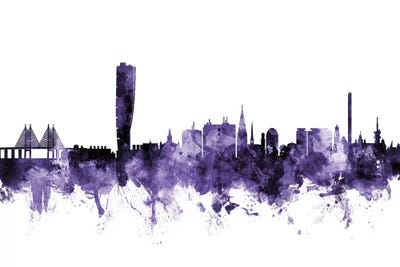 Purple Malmo, Sweden Skyline by Michael Tompsett canvas print