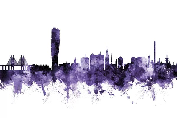 Sweden: Purple Malmo, Sweden Skyline by Michael Tompsett