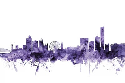 Purple Manchester, England Skyline by Michael Tompsett framed wall art
