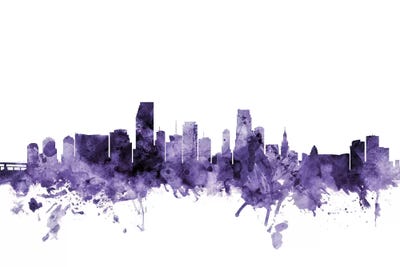 Purple Miami, Florida Skyline by Michael Tompsett framed wall art
