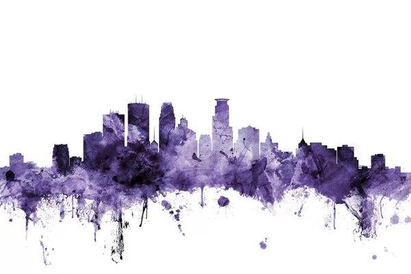 Michael Tompsett: Purple Minneapolis, Minnesota Skyline by Michael Tompsett