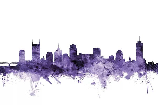 Nashville Skylines: Purple Nashville, Tennessee Skyline by Michael Tompsett