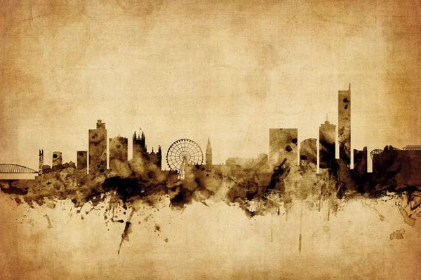 Retro Skyline Of Manchester, England, United Kingdom