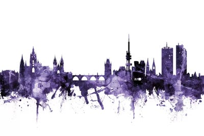 Purple Prague (Praha), Czech Republic Skyline by Michael Tompsett framed canvas print