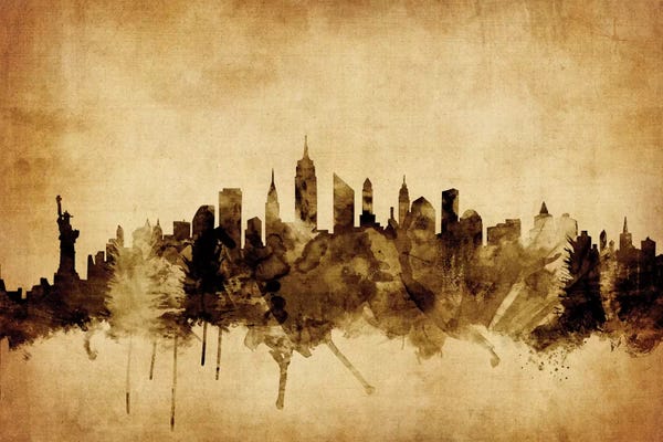 New York City Skylines: Retro Skyline Of New York City, New York, USA II by Michael Tompsett