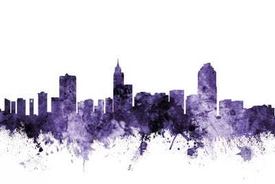 Purple Raleigh, North Carolina Skyline by Michael Tompsett metal wall art