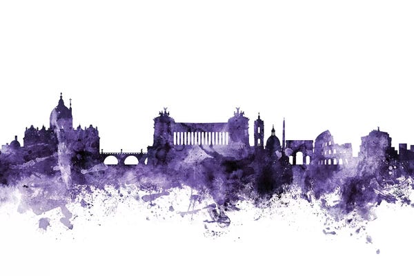 Rome Skylines: Purple Rome, Italy Skyline by Michael Tompsett
