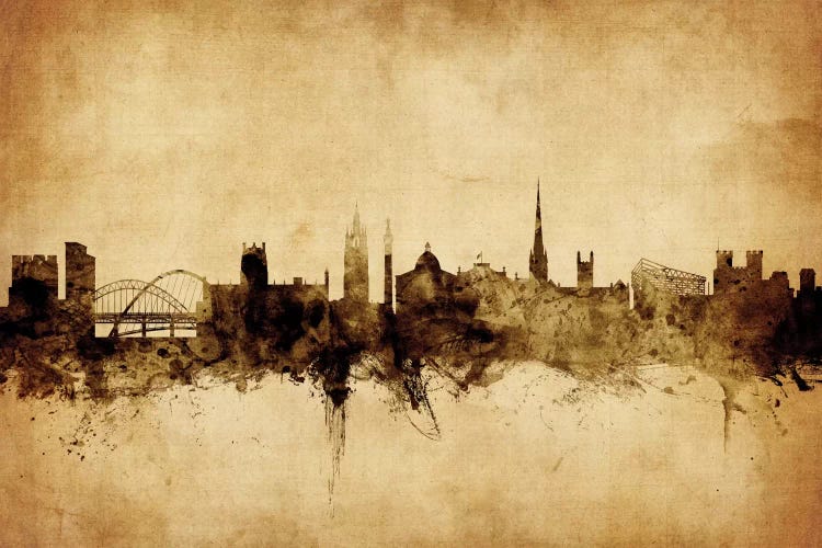 Retro Skyline Of Newcastle, England, United Kingdom
