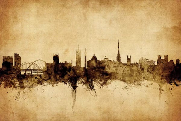 Retro Skyline Of Newcastle, England, United Kingdom